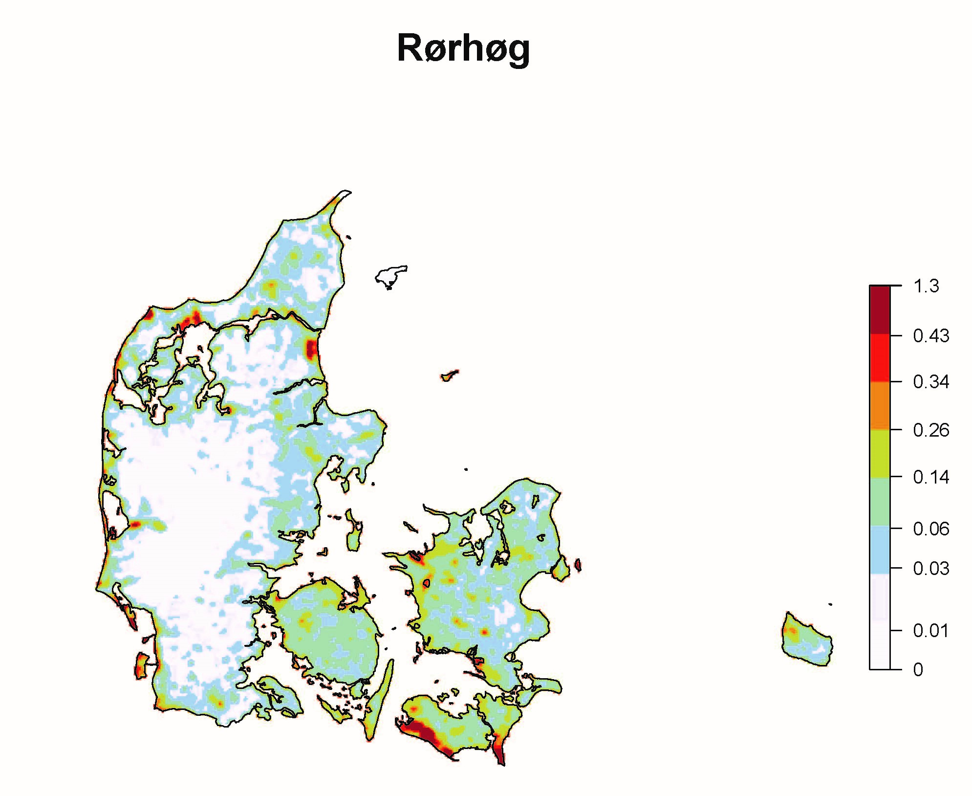 Bestandstaetheder af rorhog i Danmark 2