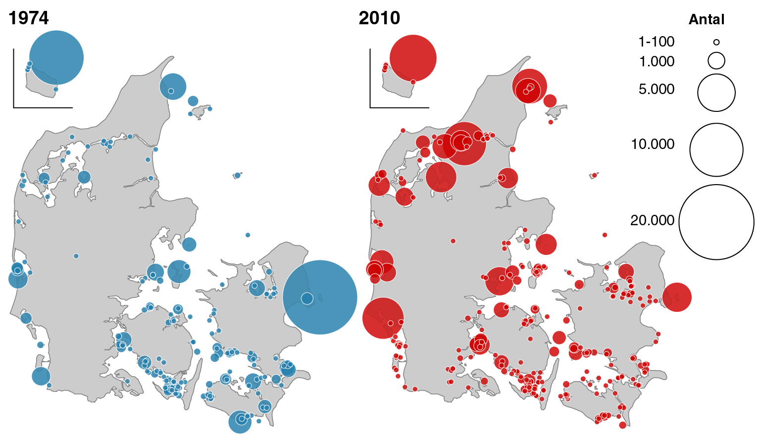 Solvmagekolonier i Danmark fra 1974 og 2010