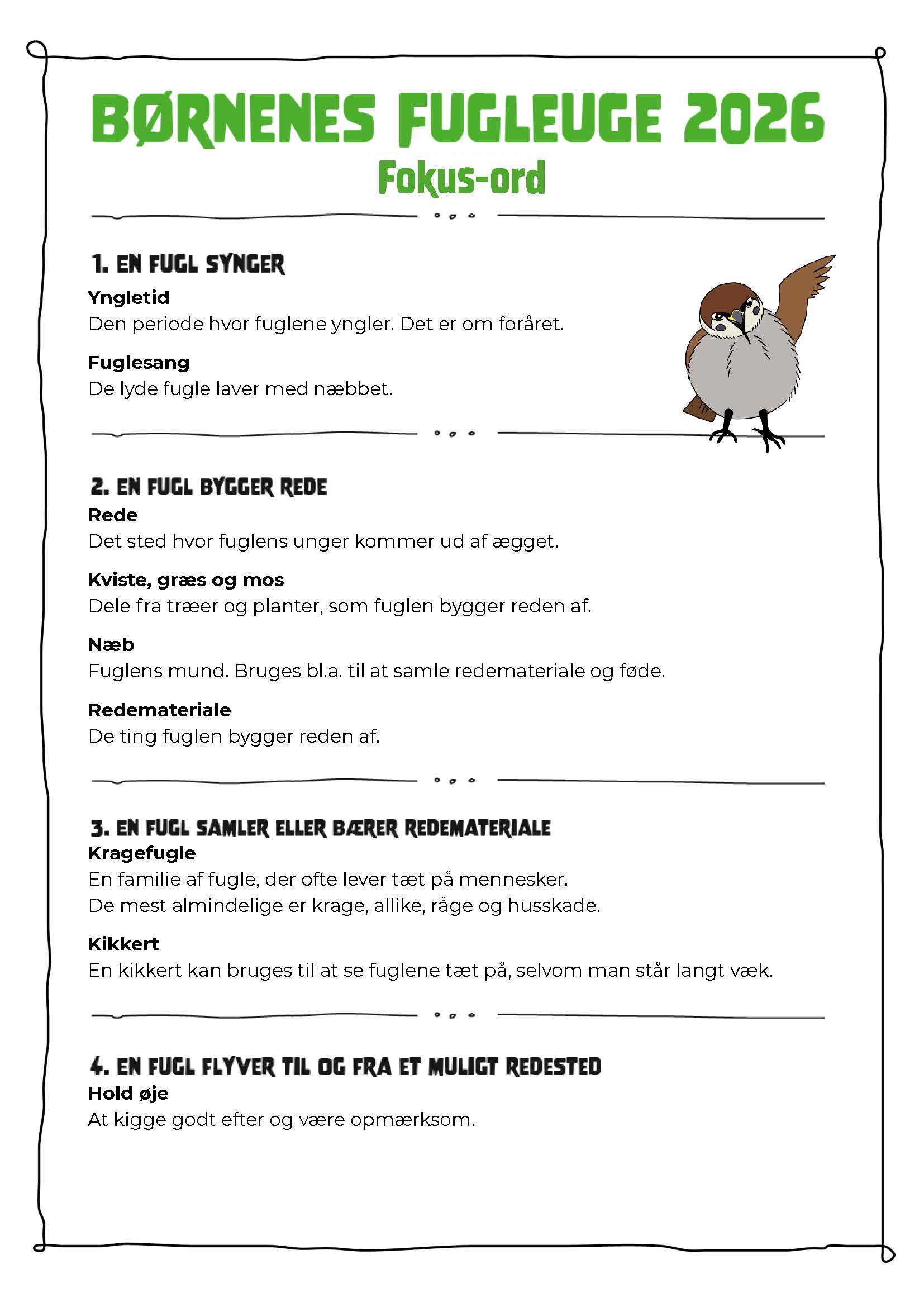 Fokusord til sprogarbejde i Børnenes Fugleuge Side 1